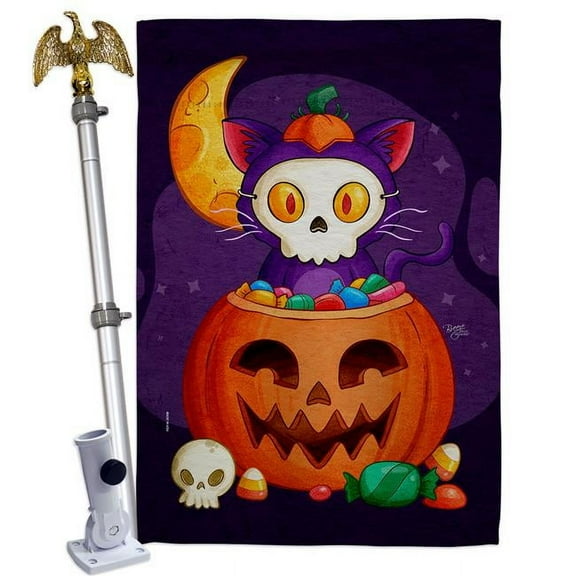 Breeze Decor HS120261-P3-02 Sneaky Cat Falltime Halloween 28 x 40 in. Double-Sided Decorative Vertical House Flag Set for Decoration Banner Garden Yard Gift