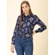 thumbnail image 2 of Camisa de oficina Allegra K de manga larga con blusa formal informal estampada para mujer Morado Floral XS, 2 of 6