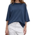 thumbnail image 2 of Crew Neck Half Sleeve Women Loose Solid Color T-shirt Tops, 2 of 6