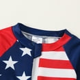 thumbnail image 3 of Kids Toddler Baby Boy 4th of July Swimsuit UPF 50+ American Flag Rash Guard Top+Swim Trunks +Hat 3Pcs Set Bathing Suit Swimwear, 3 of 7