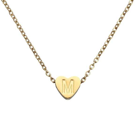 Uxcell Initial Heart Necklace for Women, 18K Gold Plated Stainless Steel Chain Dainty Personalized Name Letter M Pendant Necklaces for Woman Jewelry Gifts, Gold Tone