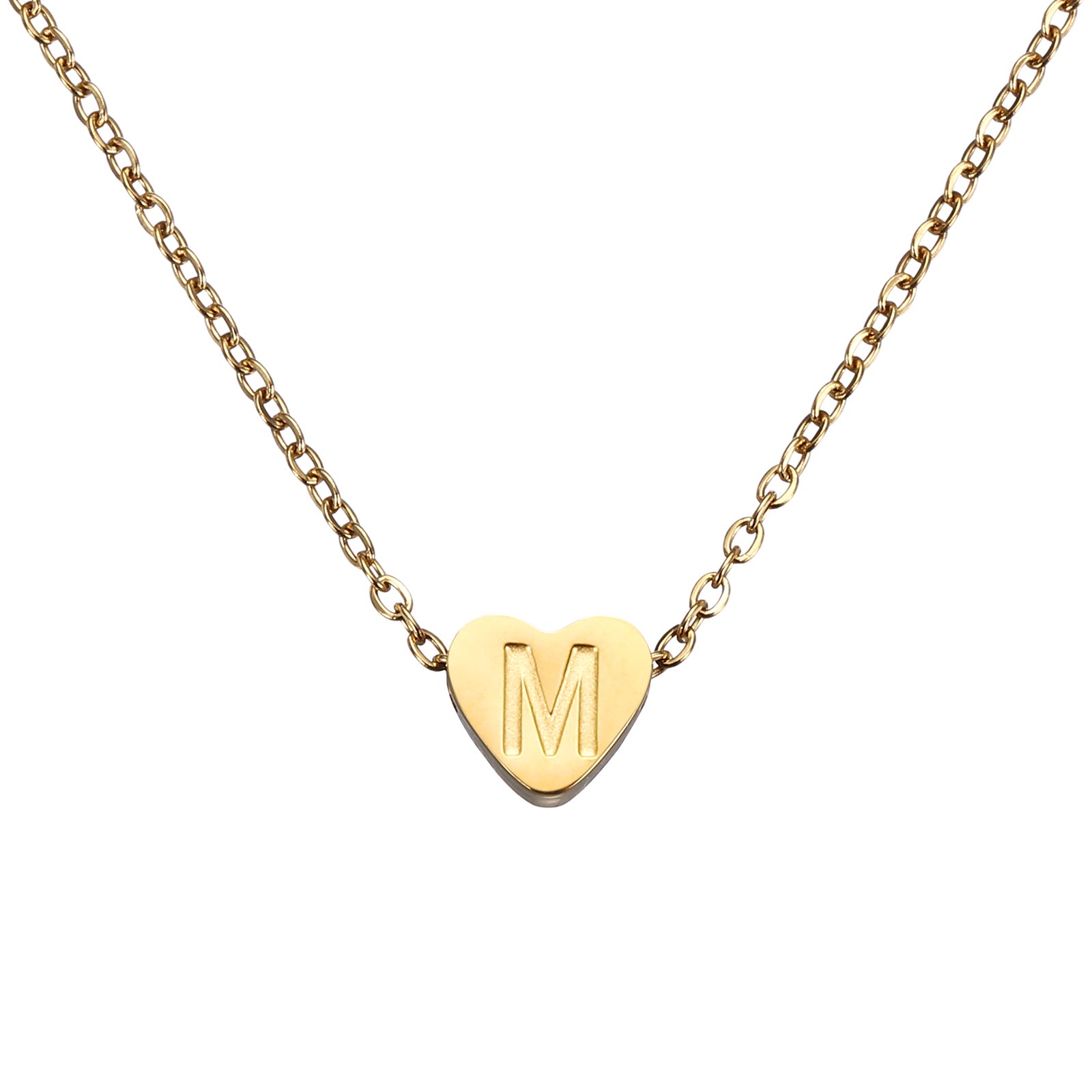 Uxcell Initial Heart Necklace for Women, 18K Gold Plated Stainless Steel Chain Dainty Personalized Name Letter M Pendant Necklaces for Woman Jewelry Gifts, Gold Tone