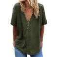 thumbnail image 1 of Pompotops Femmes Manches Courtes V-Cou Tops Décontractés Solides Chemisiers T-Shirts, 1 of 7
