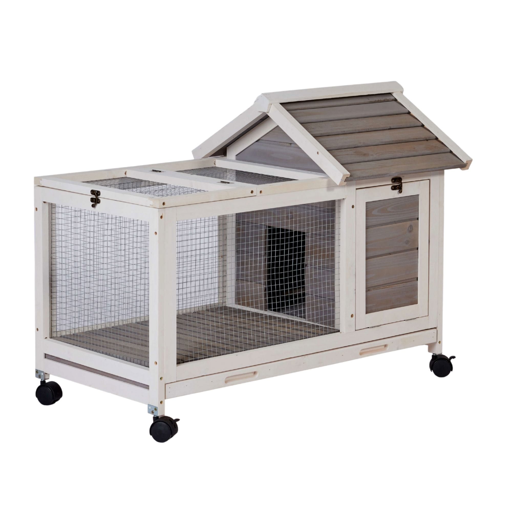 Kepooman 40.7" Wooden Rabbit Hutch, Indoor Bunny Cage with Pull Out Tray, 4 Casters Include, Gray Kepooman 40.7" Wooden Rabbit Hutch, Indoor Bunny Cage with Pull Out Tray, 4 Casters Include, Gray