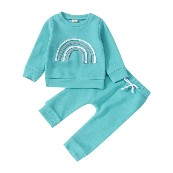 EnJoCho Summer Outfit for Baby Baby Girls Boys Patchwork Rainbow Long Sleeve Sweatshirt Tops Solid Pants Trousers Outfit Set 2PCS Clothes Child Kids Trendy Fall Winter Clothing Set