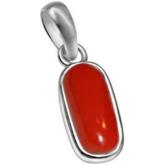 Natural Certified Red Coral/Moonga 4.00 - 11.00 Ct. Gemstone Unisex Pendant in 92.5 Silver,Coral Silver Pendant,Moonga Pendant By KEVAT GEMS