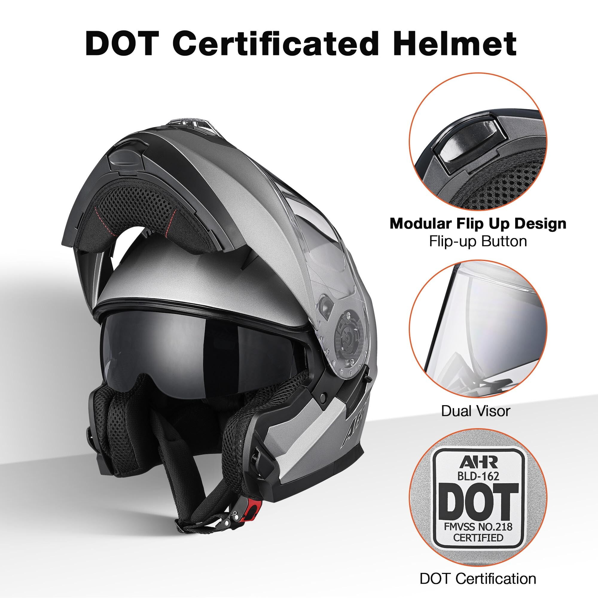 AHR RUN-M3 Modular Flip Up Helmet Full Face Dual Visor DOT Motorcycle Bike S