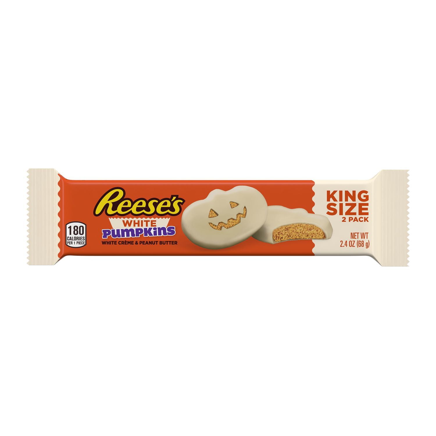 REESE'S, White Creme Peanut Butter Pumpkins Candy, Halloween, 2.4 oz, King Size Pack (2 Pieces)