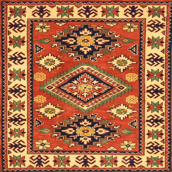 Ahgly Company Indoor Square Traditional Orange Gold Geometric Area Rugs, 10' Square