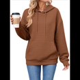thumbnail image 2 of Sudadera con Capucha para Mujer, Informal, de Larga, con Cordón Ajustable, Estilo Waffle, Holgada, con Bolsillo. Marrón M, 2 of 10
