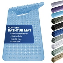 Lux Decor Collection Bath Tub Mat Non Slip 40 x 16 Inch - Bathroom Shower Mat with Suction Cups - Machine Washable (Clear Blue)