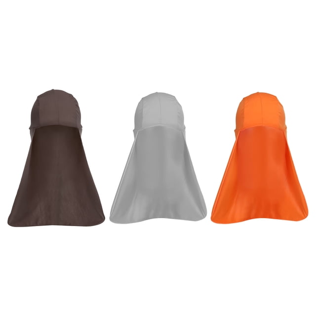 Unique Bargains Chapeau Pare-Soleil pour le Cou, Lot de 3 Bonnets Rafraîchissants Type Skull Cap pour la Pêche et la Randonnée, Brun Gris Orange