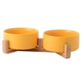 thumbnail image 1 of Cuenco de cerámica para perros y gatos con soporte de bambú antideslizante Leyfeng  Comedero para gatos, 1 of 7