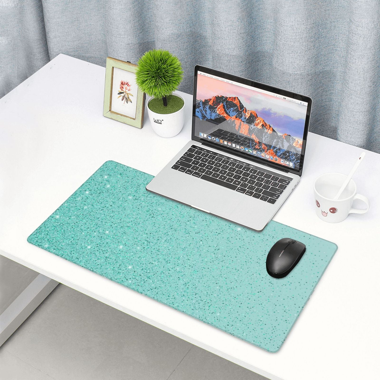 Kdxio Teal Turquoise Glitter Print Large Gaming Mouse Pad,Non-Slip Base,Water Resist Keyboard Pad for Gamer,Office & Home,29.5 x 15.8 in