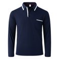 thumbnail image 4 of LODIENY Mens Casual Polo Shirts Classic Short Sleeve 1/4 Button up Golf Shirt Fashion Regular Fit Striped Lapel Collar V Neck Henley Tops with Pocket Navy XL, 4 of 9