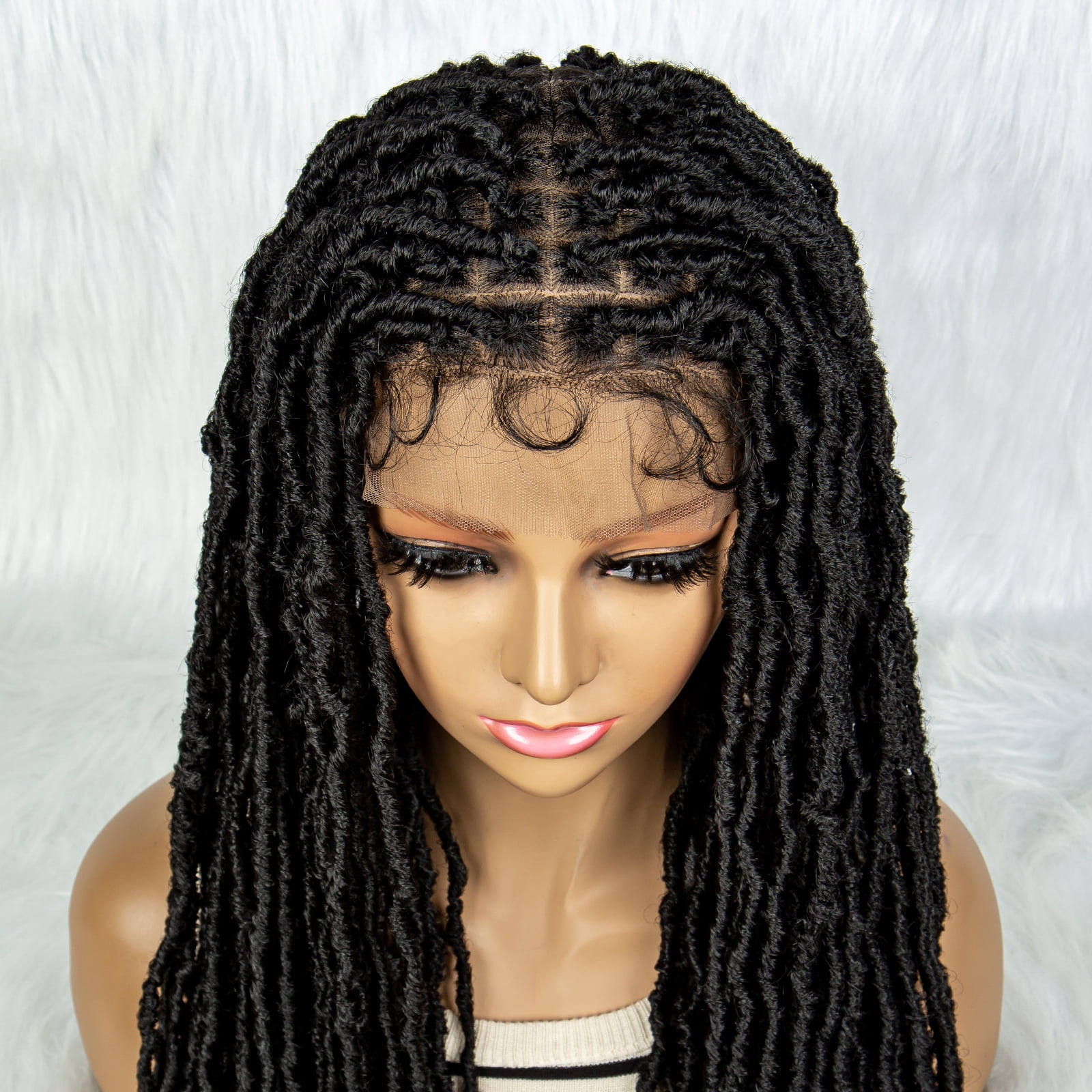 Locs Braided Wigs 36 Inches Full Double Lace Nateral Balck Square Knotless Dreadlock Braiding Wig with Baby Hair for Black Women Synthetic Lace Frontal Long Cornrow Box Braided Wigs (1B)