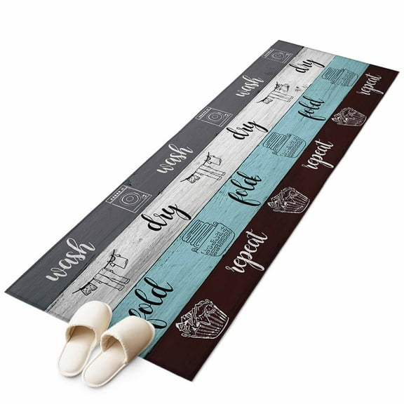 Laundry Room Runner Rug 2x6 FT, Non Slip Hallway Carpet, Wash Dry Fold Repeat Splicing Colorful Wood Washable Soft Floor Carpet Throw Runner Carpet Long Rug for Entryway Kitchen Bedside Sliding Door