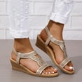 thumbnail image 5 of SACFOF Womens Wedge Sandals Low Heel Dressy Sandals Elastic Ankle Strap Rhinestone Sandals Summer Outdoor Beach Shoes, 5 of 6
