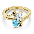 thumbnail image 3 of Gem Stone King 18K Yellow Gold Plated Silver White Moissanite Swiss Blue Topaz and Black Diamond Ring for Women (1.78 Cttw, Heart Shape 6MM, Gemstone Birthstone, Size 5), 3 of 6