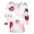 thumbnail image 4 of TrendVibe365 Pink 3/4 Sleeve Tops for Women with Crew Neck Valentines Womens Tops Plus Size with Crew Neck Polyester Casual Love Heart Printed Lover Gift Blouse Tops for Valentines Gifts S, 4 of 5