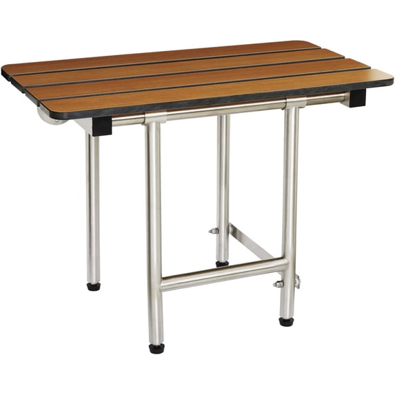 22-inch x 15-inch ADA Bariatric Folding Wall Mount Bench Shower Seat with Legs, Teak Phenolic Seat