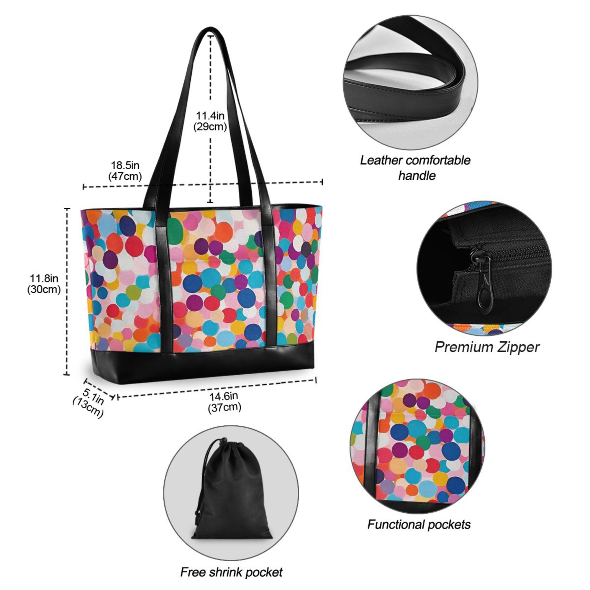 FORMRS Canvas Laptop Tote Bag for Women with 15.6" Computer Compartments Shoulder Handbag, Blue Colorful Circles