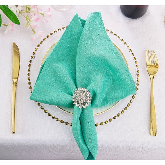 Wedding Linens Inc. (10 pcs) 20" x 20" Sequin Paillette Poly Flax / Burlap Napkins - Aqua Blue/Tiffany Blue