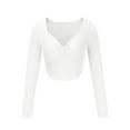 thumbnail image 3 of IROINNID Pullover Sweater for Women Sexy Long Sleeve Sweetheart Neck Slim Fit Solid Knit Cropped Pullover Twist Front Sweater,White, 3 of 8