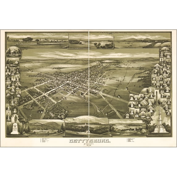 24"x36" Gallery Poster, map of Gettysburg, Pennsylvania 1888