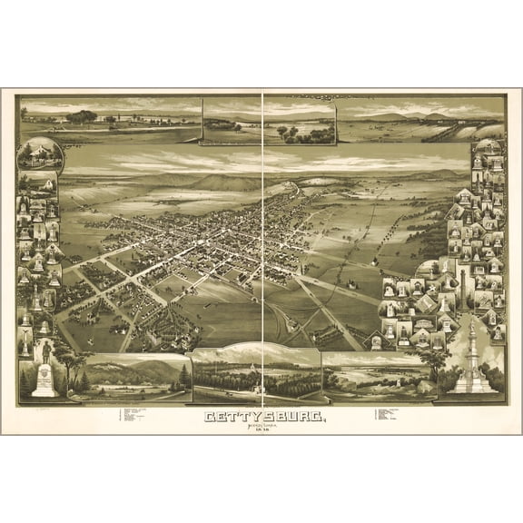 24"x36" Gallery Poster, map of Gettysburg, Pennsylvania 1888