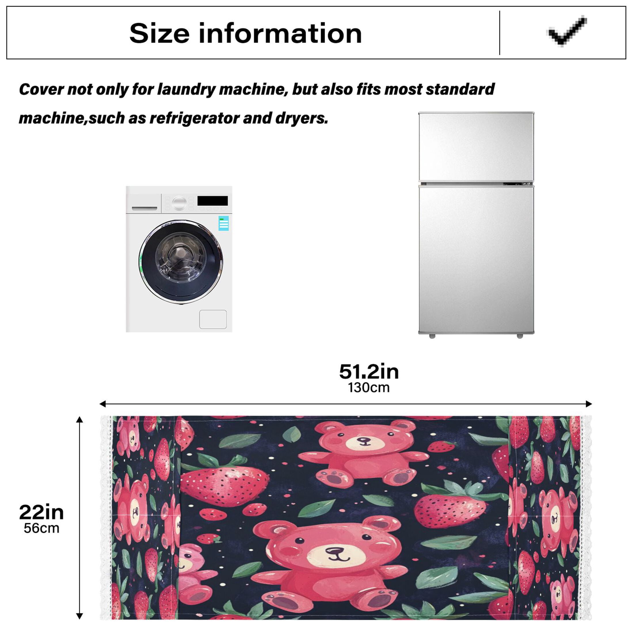 WOBOGO Cute Strawberry Bear Washing Machine Cloth Dryer Refrigerator Top Cover Protective Non-Slip Mat For Kitchen Laundry