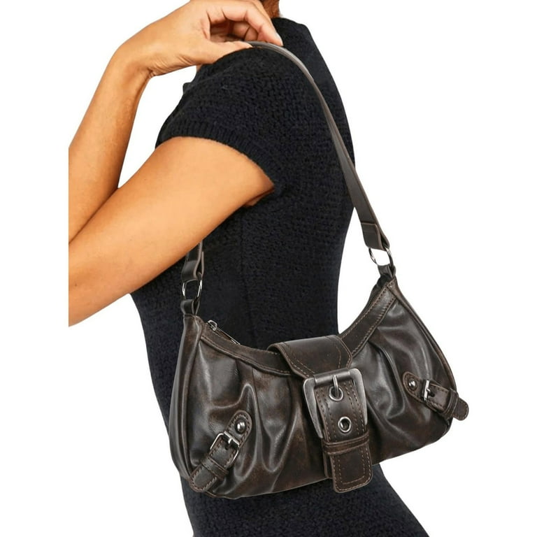 Y2K Grunge Aesthetic Shoulder Bag: Metallic Buckle Accent
