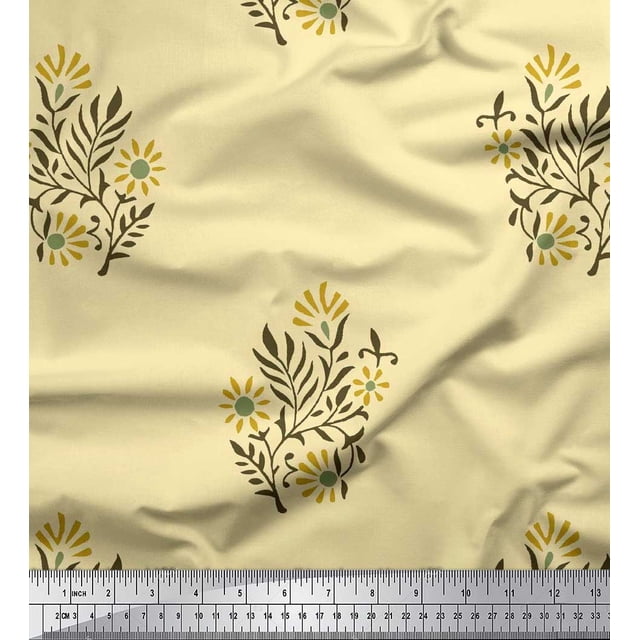 Soimoi Poly Georgette Fabric Leaves & Floral Block Fabric Prints by Yard 42 Inch Wide