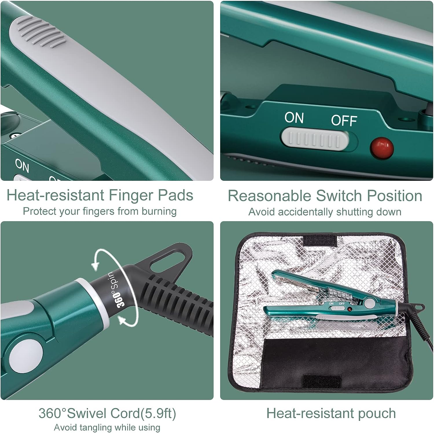 Lura Mini Flat Iron for Short Hair, 1/2 Inch, Green photo 6