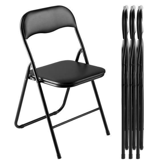 Folding Chairs 4 Pack, Portable Leather Chairs with Padded Cushion, Black - Heavy Duty Metal Frame, 350lb Capacity