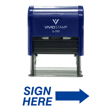 Vivid Stamp SIGN HERE Self Inking Rubber Stamp (Blue Ink) - Medium