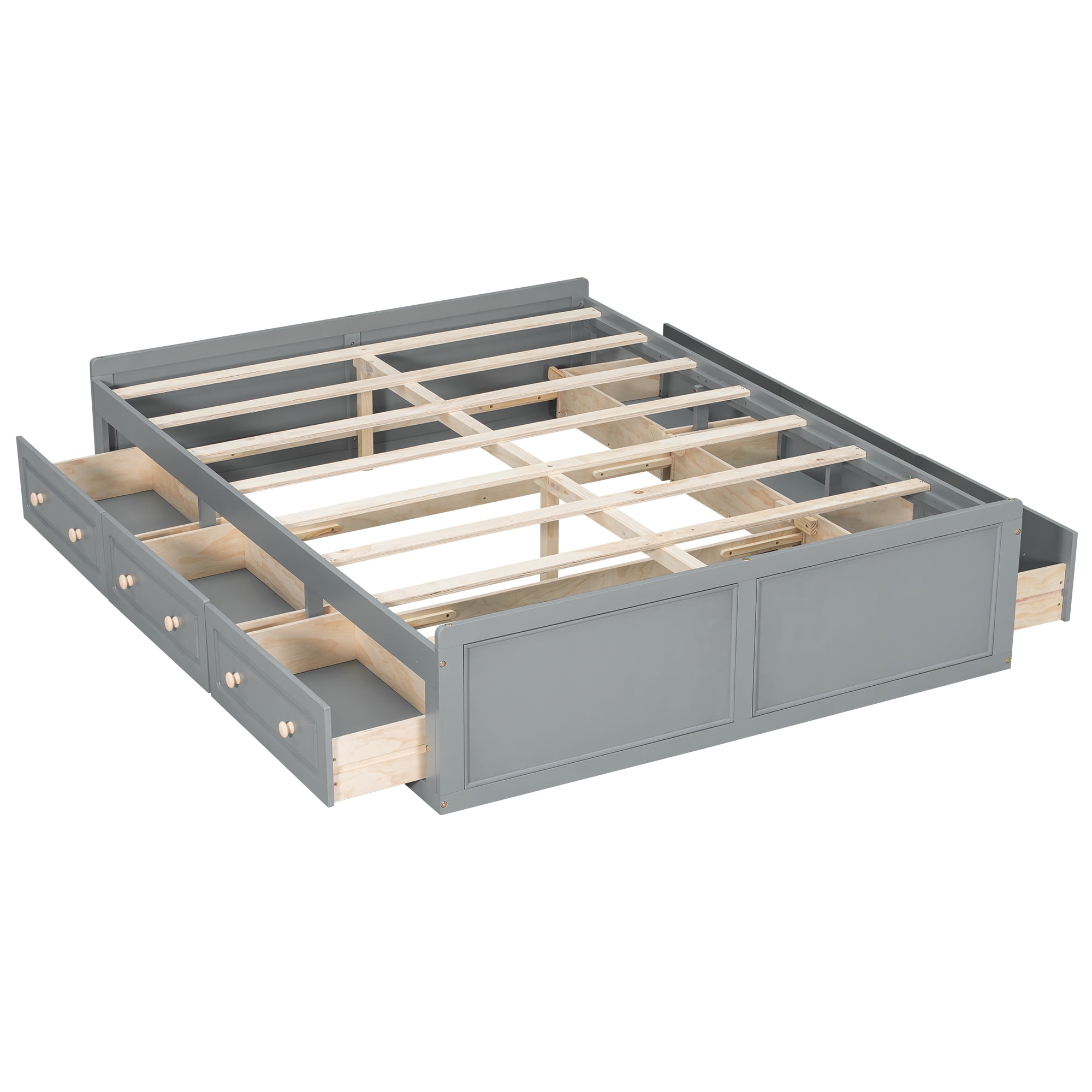 Euroco Wood Queen Size Platform Bed with 6 Drawers, Gray