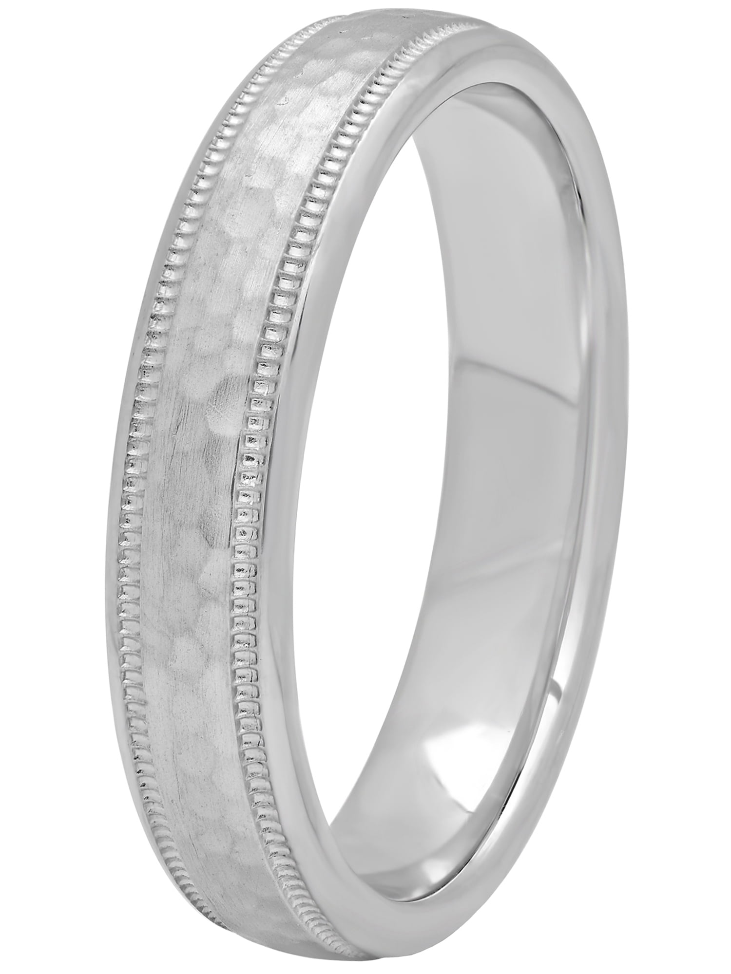 Mens 4MM .925 Sterling Silver w/ Hammered Finish Wedding Band Mens Ring