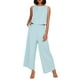 thumbnail image 1 of Conjunto de dos piezas de lino de color liso para mujer: top corto sin mangas con botones y pantalones de pierna ancha, tejido transpirable para el verano, 1 of 8