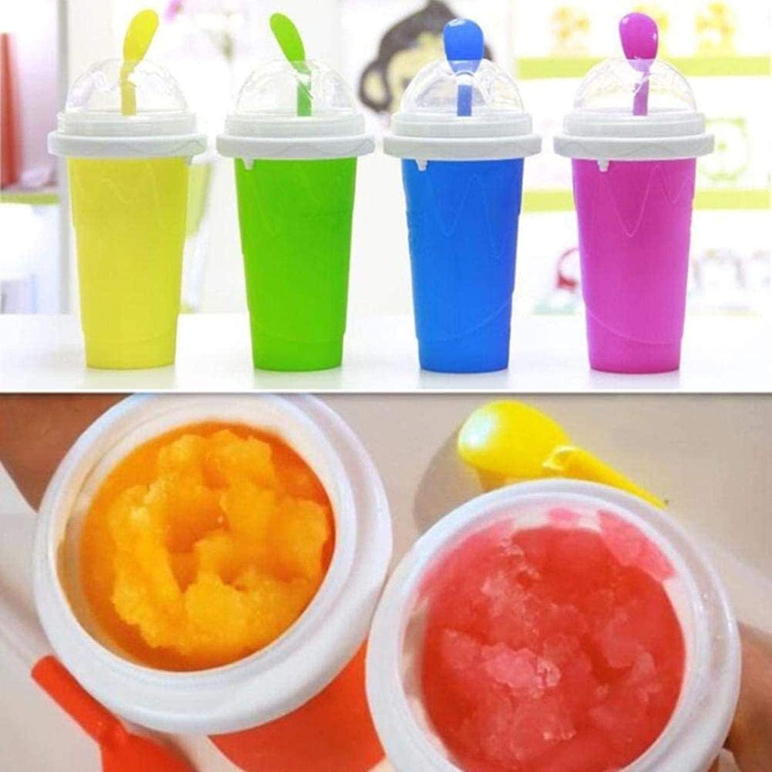 Hot Summer Cooler Smoothie Making Cup for Kids 4pc Squeeze Cup Slushy Maker DIY Slushy Maker Ice Cup Portable Travel Ice Cup Double Layer Silica Cup Pinch Cup Magic Slushy Maker
