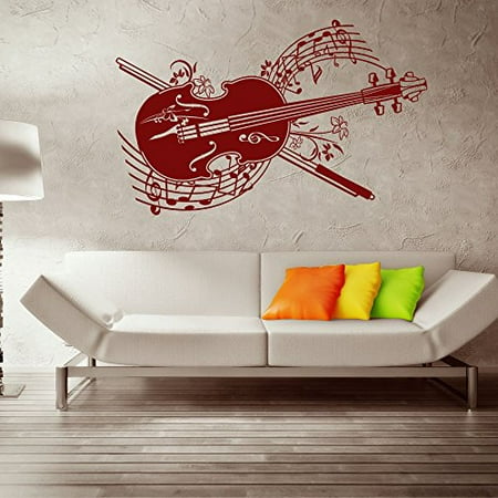 spring melody violin wall decal - music wall sticker, musical vinyl