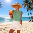 thumbnail image 3 of Uootdi Womens Sleeveless Tops Crew Neck Gingham Print Cropped Blouses Casual Plaid Tank Tops Summer Vacation Daily Street Style Gift, 3 of 9