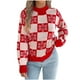 thumbnail image 2 of Suéter de cuello redondo para mujer, otoño e invierno, con farol navideño a cuadros, manga larga, top acrílico para mujer, 2 of 9