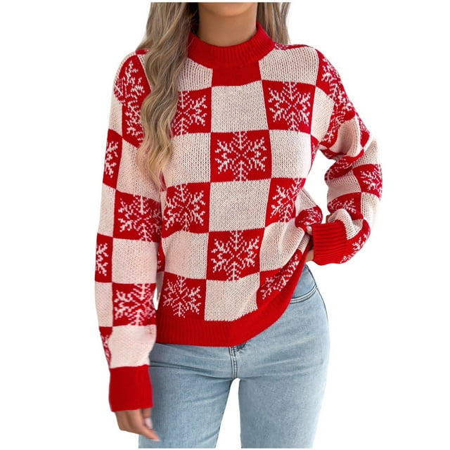 Pulls pour Femmes Lanterne à Carreaux de Noël Manches Longues