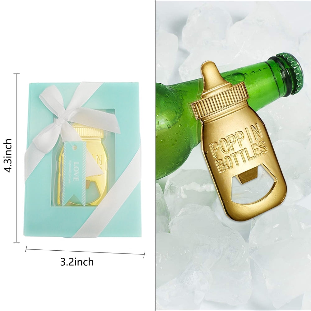 EIMELI 12 Packs Baby Bottle Opener Baby Shower Party Favor Poppin Bottle Shaped Bottle Opener Baby Shower Return Gifts for Guest Wedding Party Souvenir Birthday Bridal Shower (Blue)
