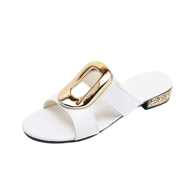 FRSASU Women's Gold Flip Flops Thong Flat Sandals Dressy Summer Vacation Open Toe Slides White
