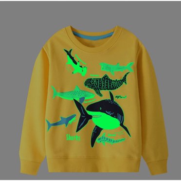 HILEELANG Toddler Boy Sweatshirts Luminous Glow At Night Yellow Fish Pullover Cotton Long Sleeve Top Clothes Shirts 5T