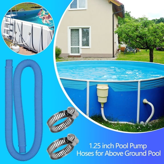 Above Ground Pool Pump Replacement Hose Kit, 1.5 Inch Diameter, Flexible Polyethylene Pool Filter Hose with Stainless Steel Clamps, Leak-Proof, All-Season Use