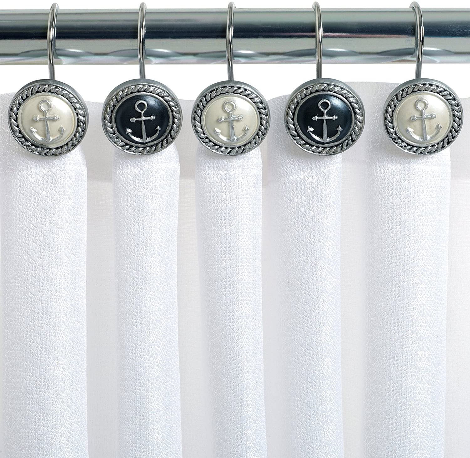 CHICTIE 12 Piece Vintage European Style Nautical Black&White Anchor Decorative Shower Curtain