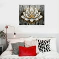 thumbnail image 4 of ONETECH Lotus Flower Wall Decor Trendy Silver Golden Flower Painting Canvas Prints Art Zen Lotus Picture Artwork for Living Room Yoga Meditation Framed Ready to Hang 20x16inch 16\x12\, 4 of 4